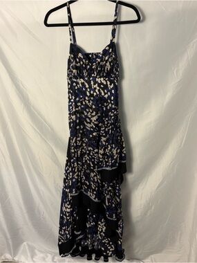 3.1 Phillip Lim Blue Black and White Asymmetrical Maxi Ribbed Ruffled Detail Sz6